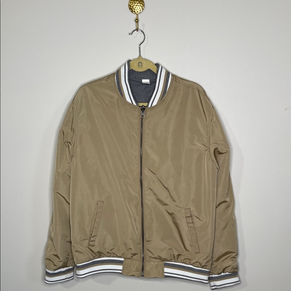 Civil Society Tan Bomber Jacket with Striped Cuffs
